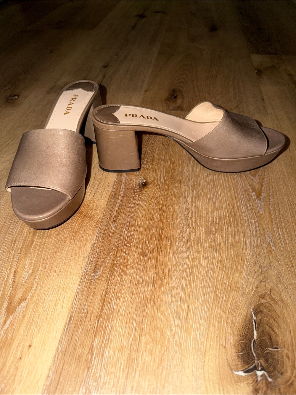 Prada Beige/Tan Platform Slide Mules